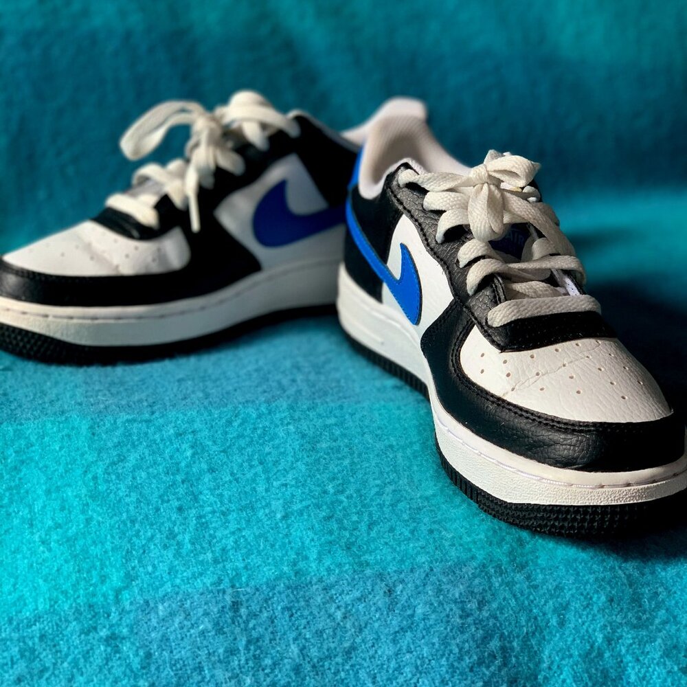 Nike Air Force 1, size 5.5 kids, blue/black/white